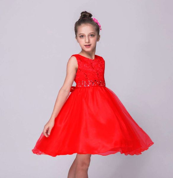 

2017 new arrival lace tulle beaded royal blue girls party dresses crew neck sleeveless knee length white flower girls' dresses, White;blue