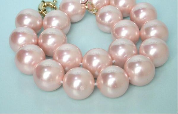

14mm round pink south sea shell pearls necklace, Silver