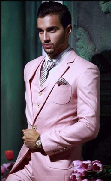 

wholesale- custom made handsome one button pink groom tuxedos notch lapel man groomsman men wedding suits ( jacket+pants+vest+tie, White;black