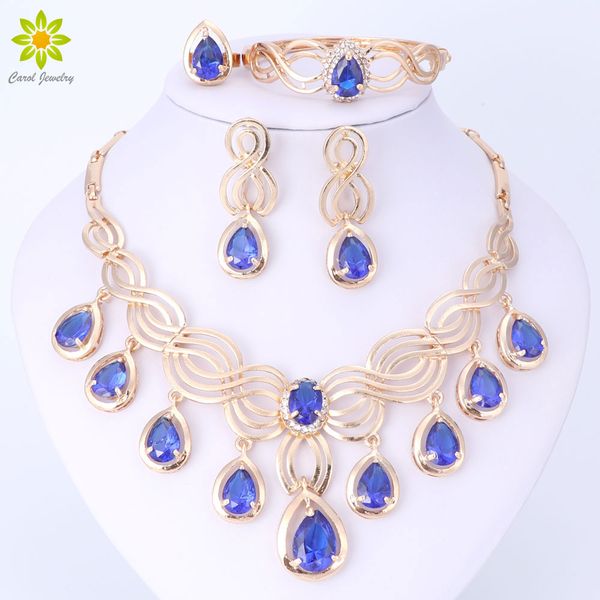 

luxury dubai jewelry sets for women 18k gold plated crystal necklace earrings gift party dress accessories, Silver