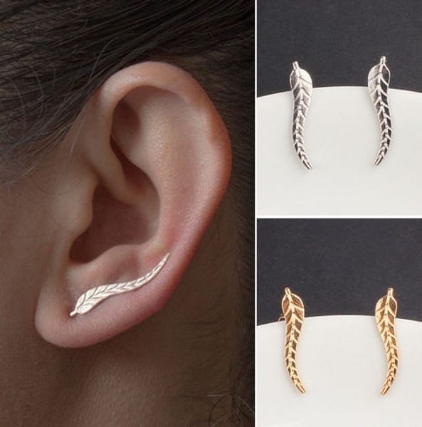 

pair fashion gold /silver plated alloy leaf u-shaped ear clips stud earrings jewelry for girls/ladies