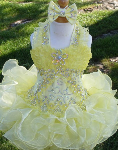 

halter bow yellow beaded necklace ruffle organza ball gown cupcake toddler little girls pageant dresses flower girls for weddings glitz, White;red