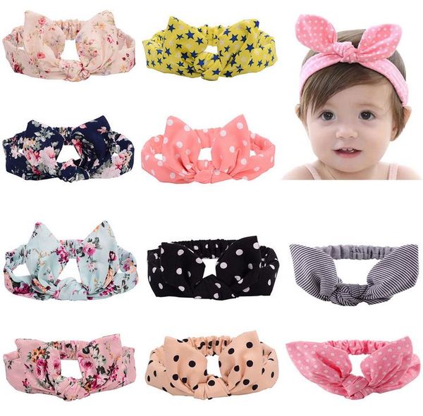 

new europe fashion girls baby head bands florals dots bunny ear knot colorful infant headband kids elastic headwear children hair accessory, Slivery;white