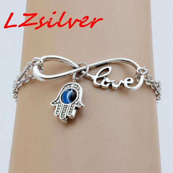 

Hot ! 20Pcs New Fashion women's Antique silver Alloy Infinity Fatima hand Graffiti Happy Strong Thankfull Gift Pendant Bracelet Chain Charm