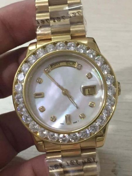 

wholesale - luxury watches mens 36mm da date president 18k gold white mop diamond dial bezel quickset 2y automatic mens w, Slivery;brown