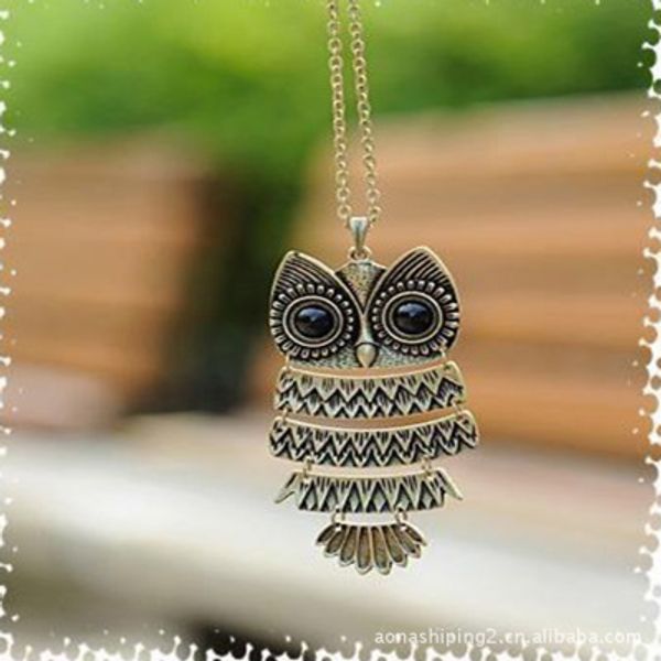 

europe and the united states jewelry pendants temperament ladies cute retro clothing accessories vivid owl long necklace sweater chain, Silver