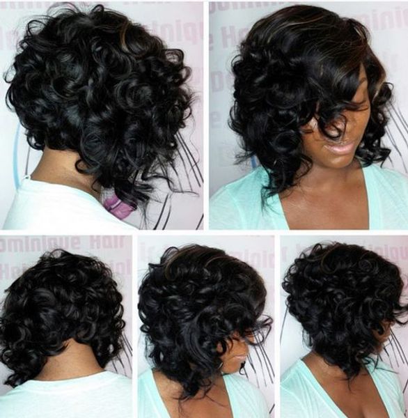 

wet and wavy lace front wigs human hair 14 inch bob wig water wave 130% density 360 frontal brazilian remy for black women, Black;brown