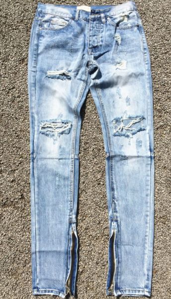

fog men selvedge zipper destroyed skinny slim fit vintage ripped blue denim jeans wholesale-version