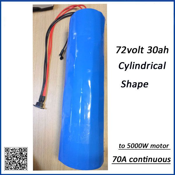 Cylindrical Shape Lithium Ion 72v Battery Pack Round Li Ion 72V 30Ah Battery Pack for 4000w Motor with 60A BMS + 5A Charger