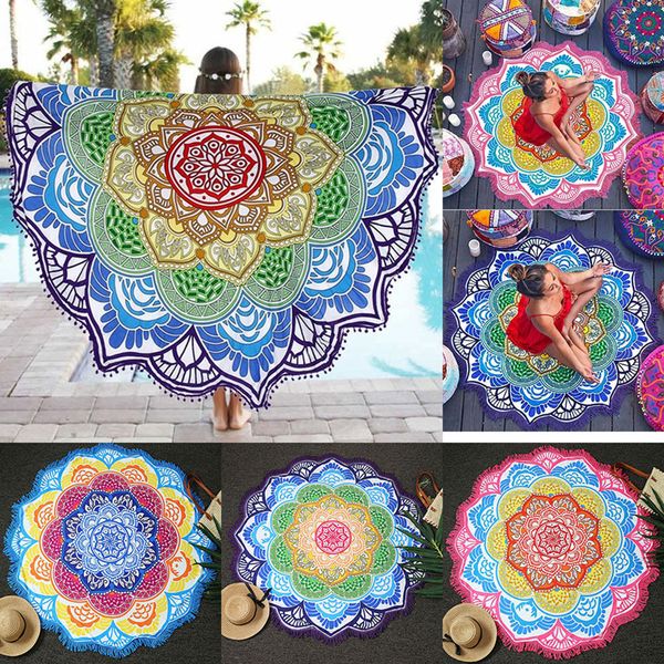 

100pc indian mandala beach towel large lotu printing towel beach round pool home hower towel blanket 150cm