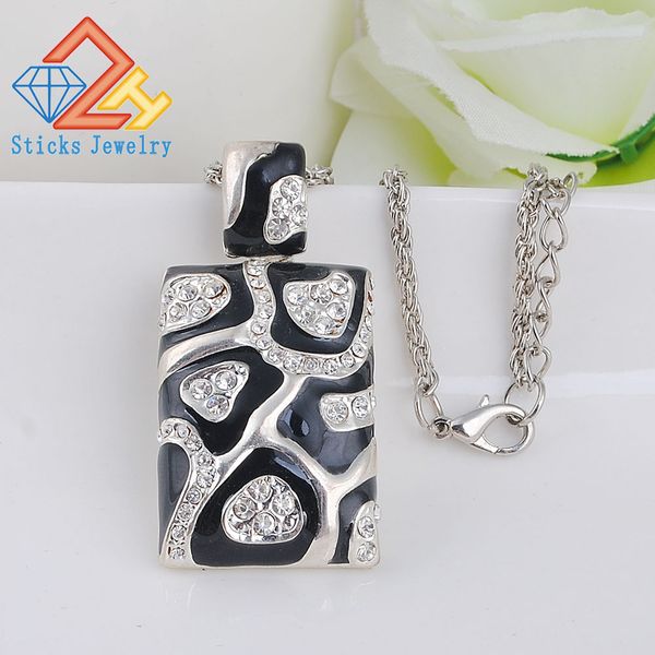 

sticks jewelry brand trendy necklace zinc alloy white k plate enamel rhinestone charm necklace for women, Silver