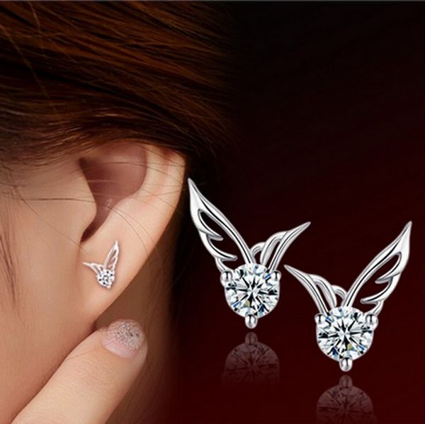 

handmade crystal angles wings stud earrings s925 silver sterling ear studs womens jewelry gifts s925 stud earrings, Golden;silver