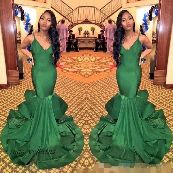 Green Longo Sereia Spaghetti Strap Black Girl Prom Vestido Sexy Sul Africano Graduação Evening Party Gown Plus Size Custom Made