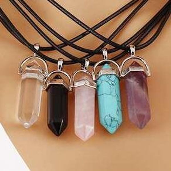 

necklaces pendants hexagonal prism gemstone rock natural crystal quartz healing point chakra stone long charms chains necklaces for women 20, Silver