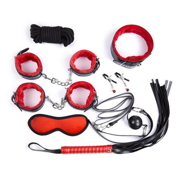 

8/10-in-1 bondage gag anklets whip handcuffs bat pu collar blindfolded set good adults sm game black/red toysjouets sexuelsto erps