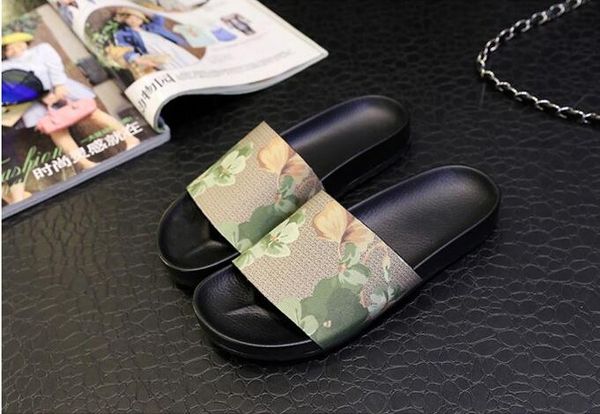 

2017 mens/womens fashion flower animal printing leather slide sandals boys/girls outdoor beach rubber slippers, Black
