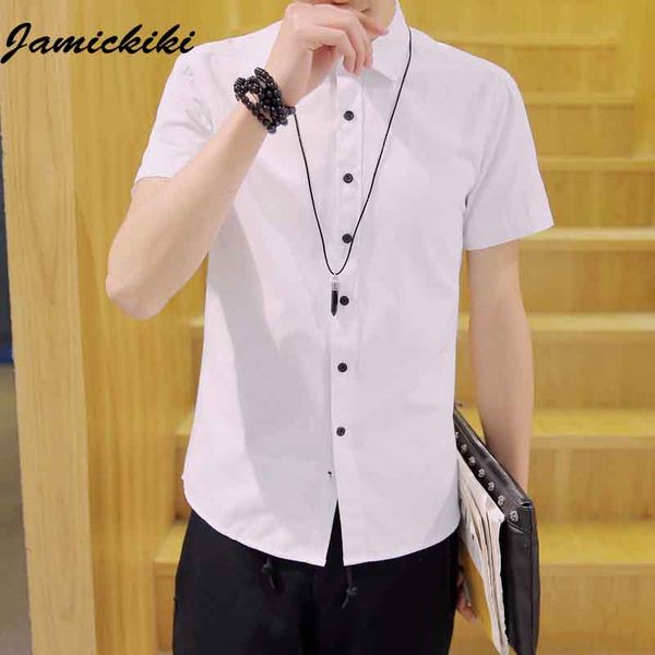 

wholesale- 8 colors men's new design short sleeve shirts fashion men's slim fit summer dress clothing shirts plus size 5xl, White;black