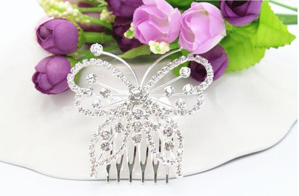 Clear Rhinestone Butterfly Hair Comb Crystal Tiaras Fashion