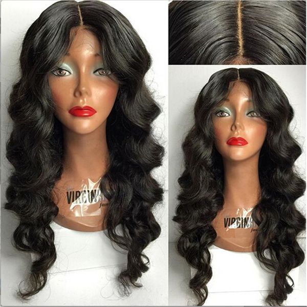 

запас свободные волны парик шнурка естественный вид полный шнурок человеческих волос парики средней части glueless кружева передние парики д, Black;brown