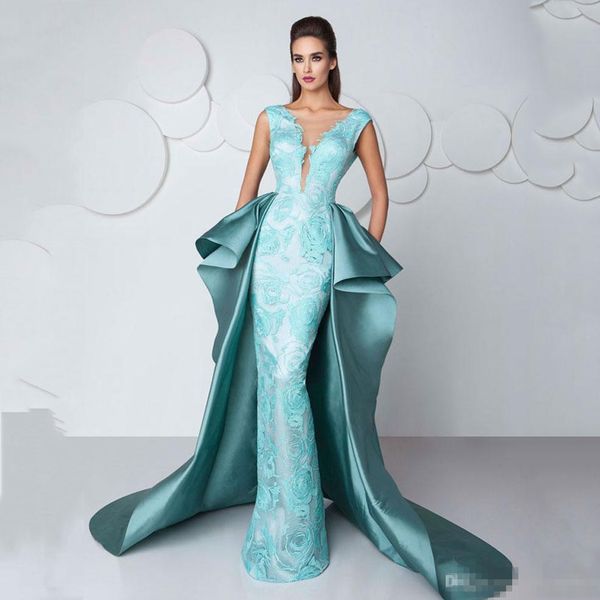 

Изящные 2020 Overskirt Поезд Формальных знаменитости Вечерних платьев с V образного выр