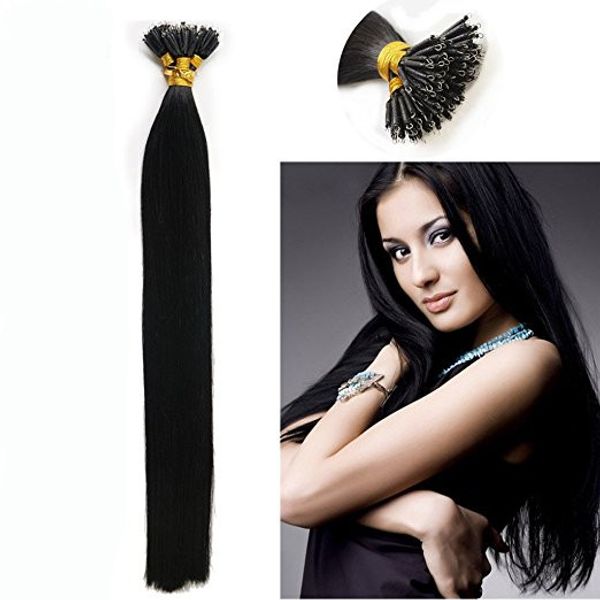 16 '' - 22''Straight Remy Nano Ring Spitze Menschenhaarverlängerungen mit Nano Ringe 1g / s 100 s # 1 Jet Black Farbe