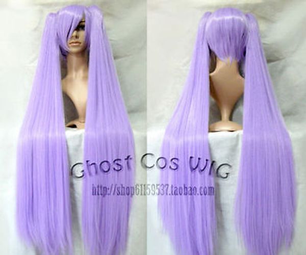 

gt;>>lucky star long fashion purple straight cosplay wig with two clip ponytails z804, Black;brown