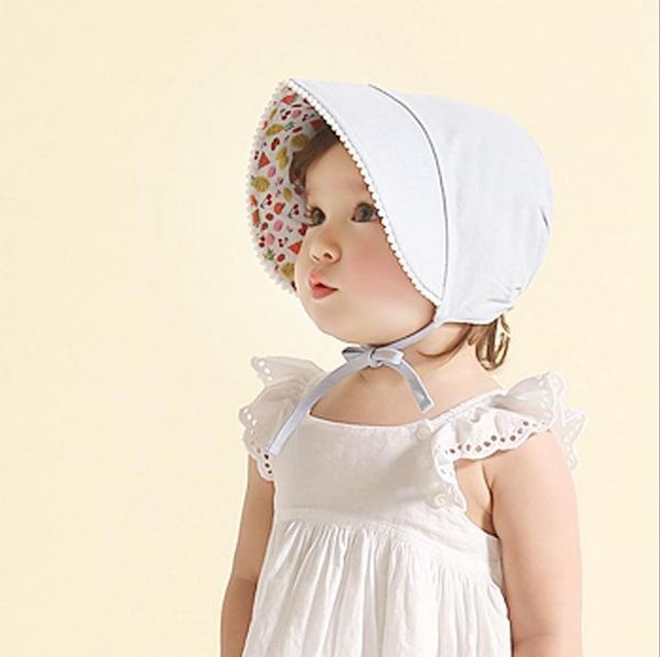 

double girls kids princss printing new for flower children hats layer beanie sunbonnet infant for baby esisg, White;black