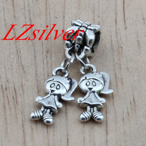 

HOT ! 100Pcs Ancient silver Alloy Little Girls Sisters Twins Charm Dangle for European Bead Bracelet DIY Jewelry