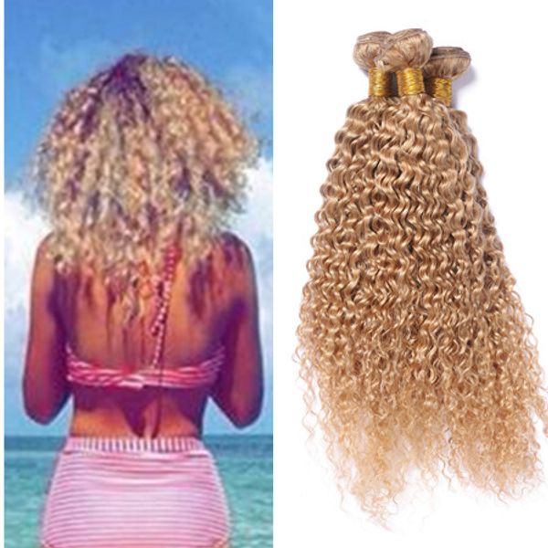 2019 Peruvian Blonde Curly Hair Extensions Honey Blonde Human Hair