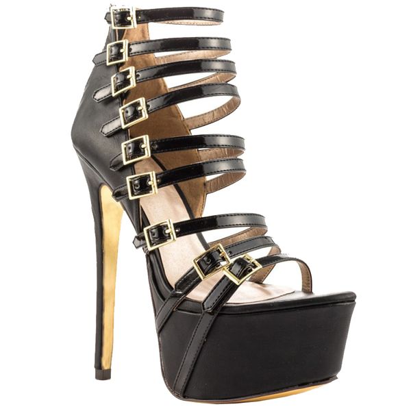 

kolnoo womens fashion shoes buckles deco peep-toe party dress summer court high heel sandals black xd298