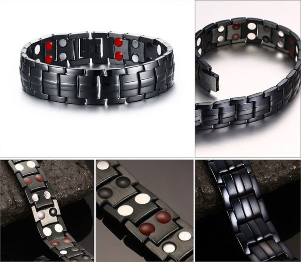 

ime double row black gun plated men health magnetic bracelet titanium steel bracelets for man magnet active powerful balance b811s