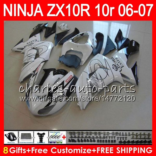 

8Gifts 23Colors Body For KAWASAKI NINJA ZX 10 R ZX10R 06 07 04 05 3HM13 ZX 10R ZX1000 C ZX1000C 06 ZX-10R 2006 2007 White corona Fairing kit