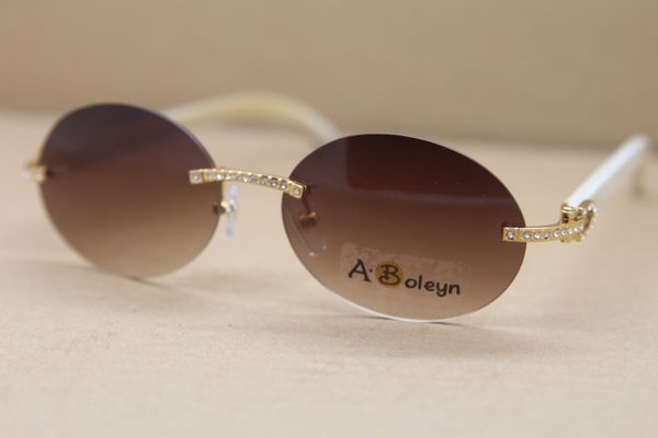 

mens womens horn pure t8307003 sun sunglasses diamond rimless gold natural white buffalo samll metal glasses frame size:56-18-140mm, White;black