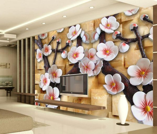 

luxury european modern plum 3d relief tv backdrop wall mural 3d wallpaper 3d wall papers for tv backdrop