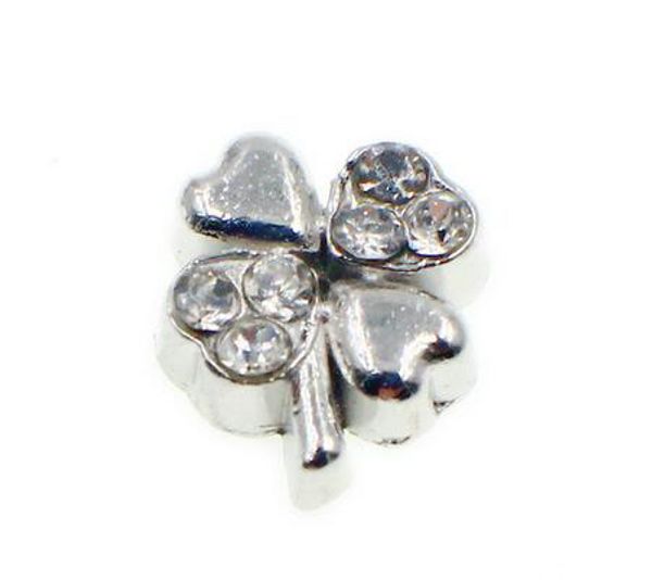 

20pcs/lot rhinestones 4 leaf clover floating locket charms fit for living memory locket diy jewelry findings, Bronze;silver