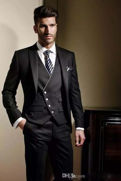 

custom made groom tuxedos formal suit wedding suit for men groomsman men suits jacket+pants+tie+vest classic fit bridegroom suit, Black;gray
