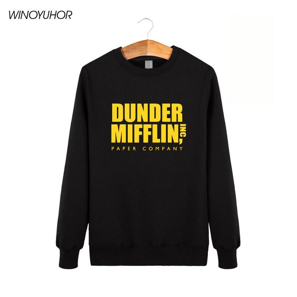 

wholesale- dunder mifflin paper inc hoodies men hip hop cotton sweatshirts homme camisetas winter o-neck tracksuit brand clothing, Black