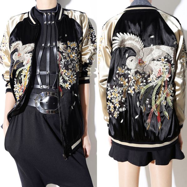 

bomber jacket women basic coats jacket luxury embroidered zipper chaquetas outwear fashion parka za autumn/winter clothing, Black;brown