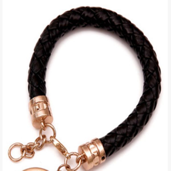 

wholesale- famous fashion jewelry round letter bangle 6 colors braided rope logo leather bracelet, Golden;silver