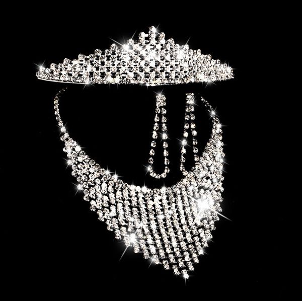 

bridal hair jewelry sets silver color diamante crystal bride set necklace earrings crown tiara wedding jewelry set costume accessories, Slivery;golden