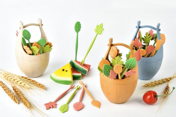 

новое поступление 16 шт. зеленый биоразлагаемый натуральная пшеница соломенные листья фрукты вилка набор партия торт салат овощные вилки выб