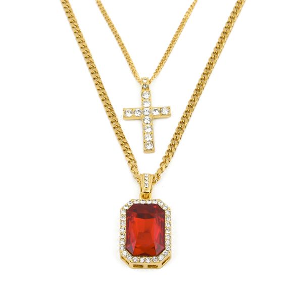 

Хип-Хоп Мужчины Комплект Ювелирных Изделий Мода Позолоченные Iced Out Rhinestone Square Крас