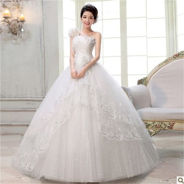 

brand new 2017 wedding dresses elegant ball gown one shoulder white/ivory romantic princess formal vestidos de novia bridal gown