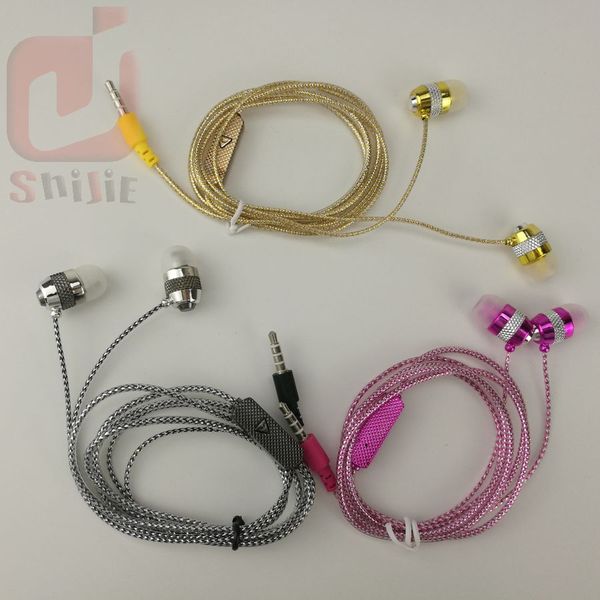 Negócio de fábrica cintilante universal ouro sliver rosa in-ear earphones fone de ouvido fone de ouvido linha de cristal 3 Cor com mic 500 ps / lote