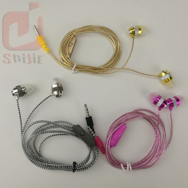 

factory deal scintillating universal golden sliver pink in-ear earphones earcup headset crystal line 3 color with mic 500ps/lot