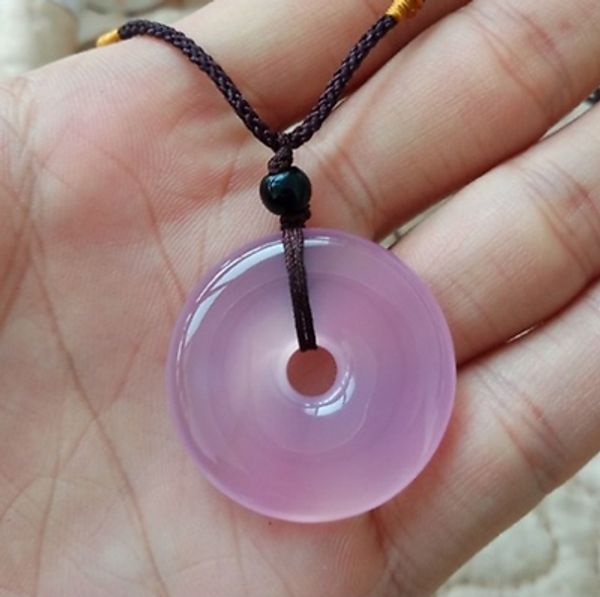 

100% genuine natural pink agate jade pendant necklace pendant buckle, Silver