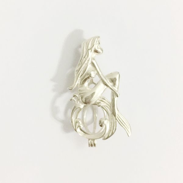 Gabbia per medaglione ragazza sirena in argento 925, può contenere un ciondolo gabbia di perle di perle, ciondolo in argento sterling montaggio montaggio gioielli fai da te