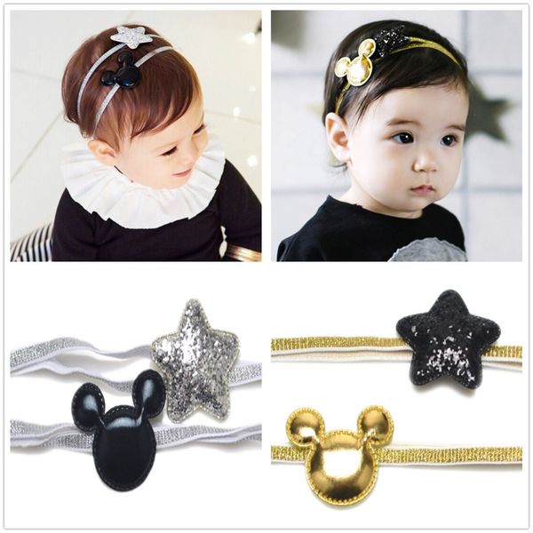 

wholesale- 2pcs/ set newborn headbands hair accessories for children flower elastic baby girl hairbands turbant headwear kids ornaments, Slivery;white
