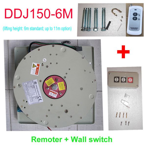 DDJ150-6M interruptor de parede + levantador de iluminação com controle remoto, lustre, lâmpada, guincho, levantamento de luz, 110 v-120 v, 220 v-240v