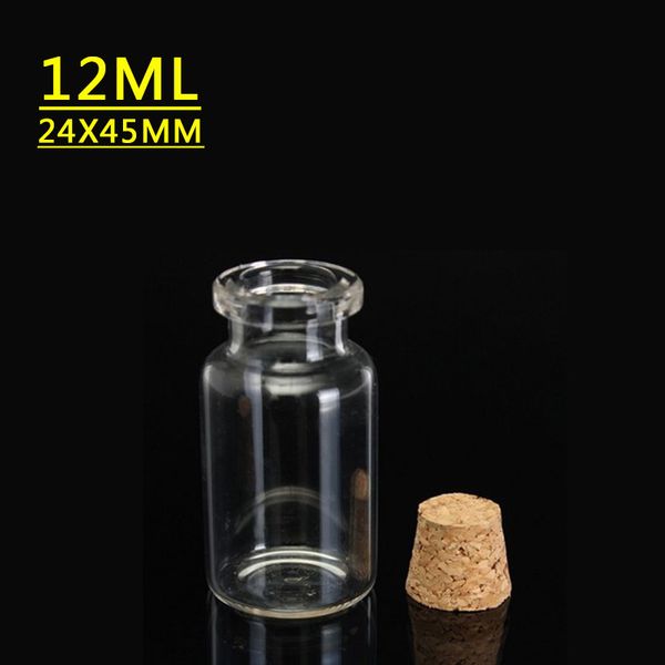 45 x 24 x 12,5 mm, 12 ml, kleiner süßer Mini-Korkverschluss, Glasflaschen, Fläschchen, Gläser, Behälter, kleine Wunschflasche, Glashandwerk